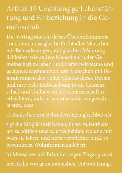 Artikel 19 Unabhängige Lebensführung und Einbeziehung in die Gemeinschaft